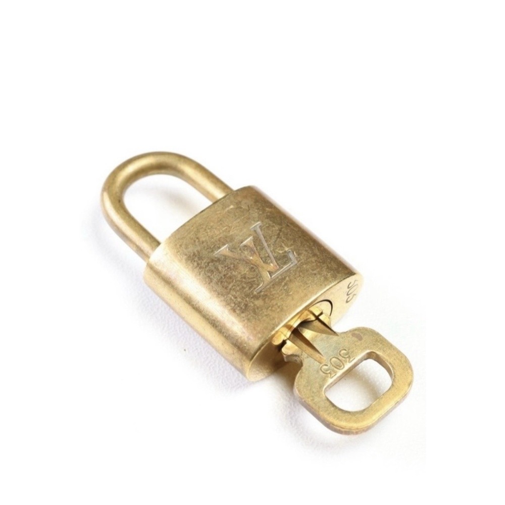 Louis Vuitton Padlock Lock & Key 303 Brass Authentic Vintage LV Bag Luggage